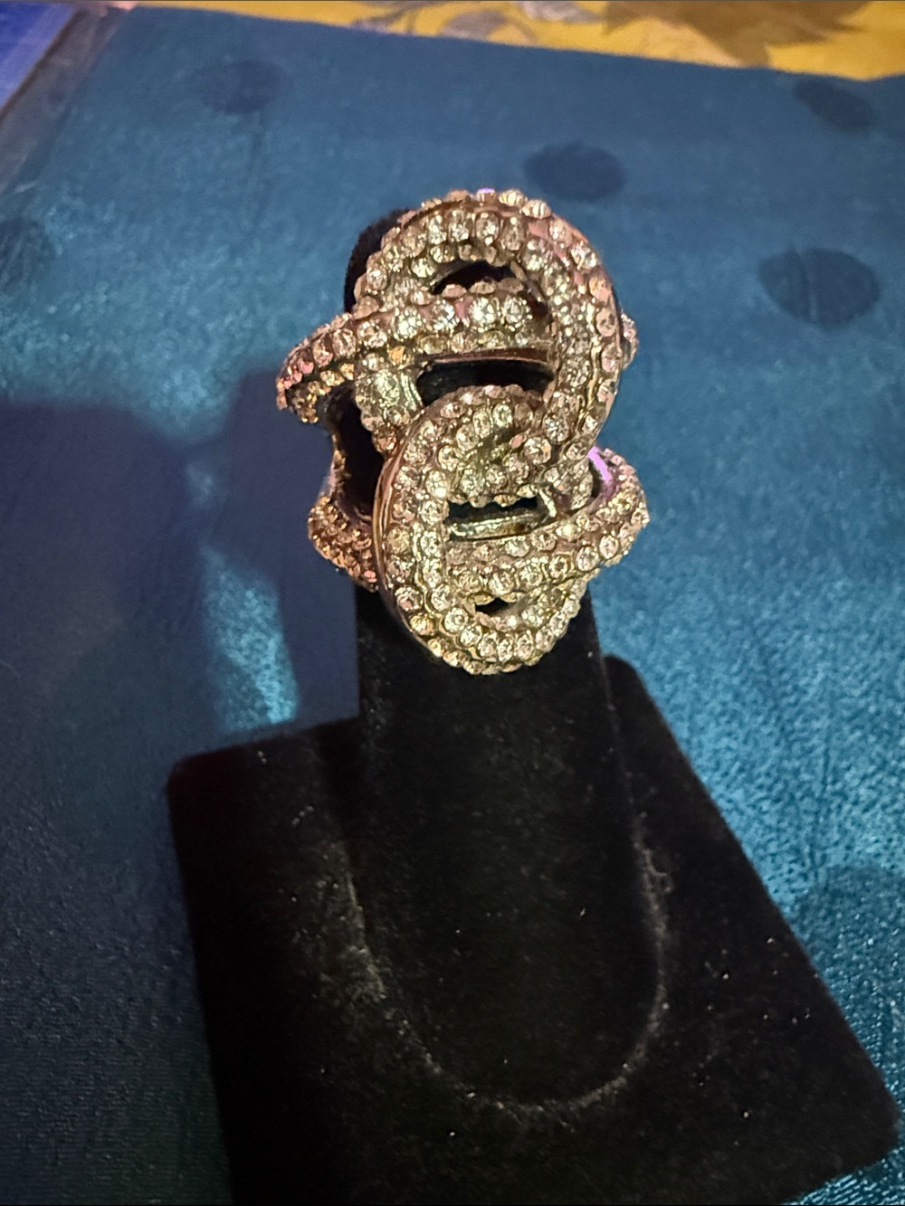 Crystal Pavé Double Loop Statement Ring - Silver Tone